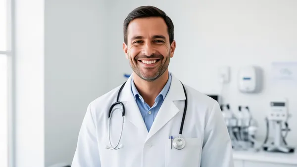 Friendly physician in a modern clinical setting