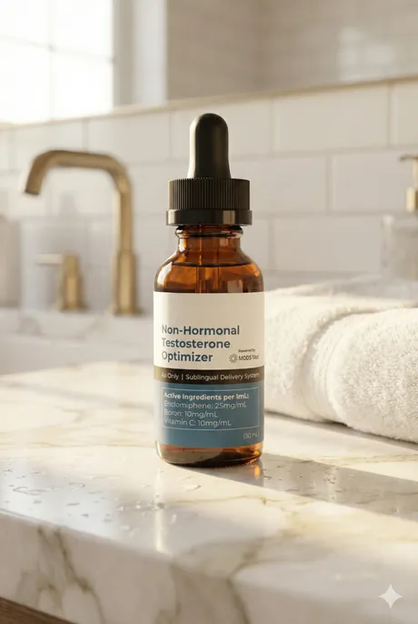 MODS Max Testosterone Optimizer on bathroom counter